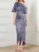 Stormy mother of the bride satin dress with draped shoulder and knot