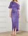 Tahiti mother of the bride satin dress with draped shoulder and knot