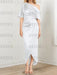 White mother of the bride satin dress with draped shoulder and knot