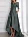 Charcoal Gray mother of the bride satin dress with pockets and high low hem