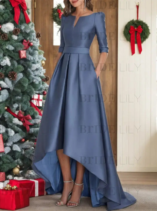 Christmas mother of the bride satin dress with pockets and high low hem