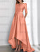 Coral mother of the bride satin dress with pockets and high low hem