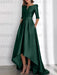 Dark Green mother of the bride satin dress with pockets and high low hem