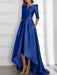 Dark Royal Blue mother of the bride satin dress with pockets and high low hem