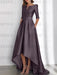 Dusk mother of the bride satin dress with pockets and high low hem