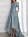 Dusty Blue mother of the bride satin dress with pockets and high low hem
