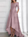 Dusty Rose mother of the bride satin dress with pockets and high low hem