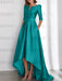 Emerald Green mother of the bride satin dress with pockets and high low hem