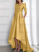 Gold mother of the bride satin dress with pockets and high low hem
