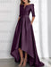 Grape mother of the bride satin dress with pockets and high low hem
