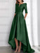 Green Black mother of the bride satin dress with pockets and high low hem
