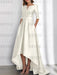 Ivory mother of the bride satin dress with pockets and high low hem
