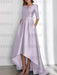 Lilac mother of the bride satin dress with pockets and high low hem