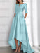 Mist Blue mother of the bride satin dress with pockets and high low hem