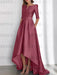 Mulberry mother of the bride satin dress with pockets and high low hem