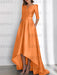 Orange mother of the bride satin dress with pockets and high low hem