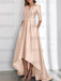 Pearl Pink mother of the bride satin dress with pockets and high low hem