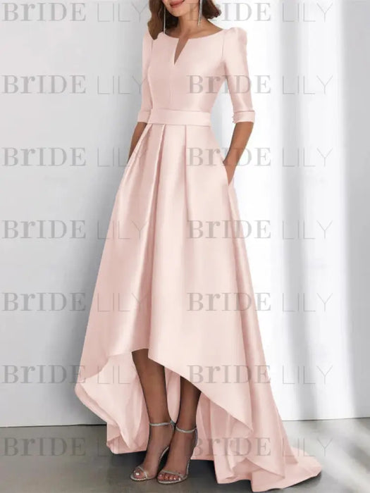 Petal mother of the bride satin dress with pockets and high low hem