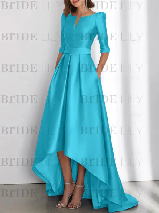 Pool mother of the bride satin dress with pockets and high low hem