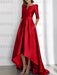 Red mother of the bride satin dress with pockets and high low hem