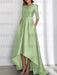 Sage mother of the bride satin dress with pockets and high low hem