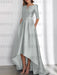 Silver mother of the bride satin dress with pockets and high low hem