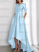 Sky Blue mother of the bride satin dress with pockets and high low hem
