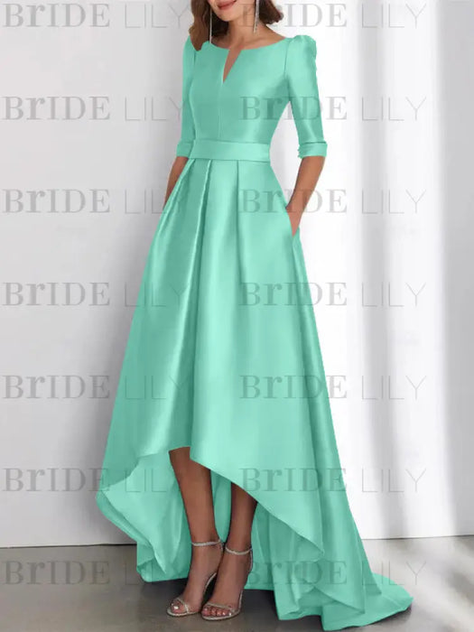 Spa mother of the bride satin dress with pockets and high low hem