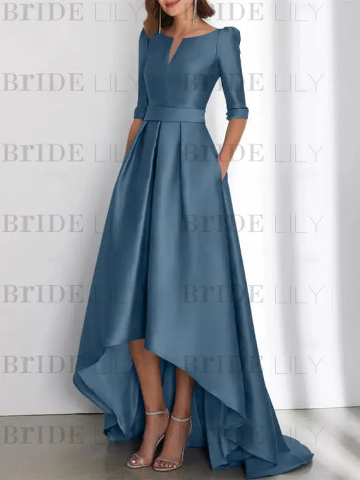 Stormy mother of the bride satin dress with pockets and high low hem