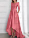 Watermelon mother of the bride satin dress with pockets and high low hem