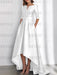 White mother of the bride satin dress with pockets and high low hem