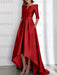 Wine Red mother of the bride satin dress with pockets and high low hem