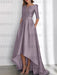 Wisteria mother of the bride satin dress with pockets and high low hem