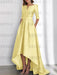 Yellow mother of the bride satin dress with pockets and high low hem