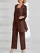 Brown mother of the bride 3 piece chiffon pantsuit with long jacket