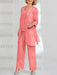 Coral mother of the bride 3 piece chiffon pantsuit with long jacket