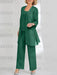 Dark Green mother of the bride 3 piece chiffon pantsuit with long jacket