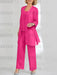 Fuchsia Pink mother of the bride 3 piece chiffon pantsuit with long jacket
