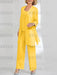 Gold mother of the bride 3 piece chiffon pantsuit with long jacket