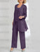 Grape mother of the bride 3 piece chiffon pantsuit with long jacket