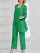Green mother of the bride 3 piece chiffon pantsuit with long jacket