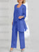 Light Royal Blue mother of the bride 3 piece chiffon pantsuit with long jacket