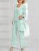 Mist Blue mother of the bride 3 piece chiffon pantsuit with long jacket
