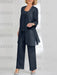 Navy Blue mother of the bride 3 piece chiffon pantsuit with long jacket