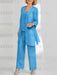 Ocean Blue mother of the bride 3 piece chiffon pantsuit with long jacket