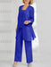Royal Blue mother of the bride 3 piece chiffon pantsuit with long jacket