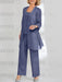 Stormy Blue mother of the bride 3 piece chiffon pantsuit with long jacket