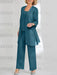 Teal mother of the bride 3 piece chiffon pantsuit with long jacket