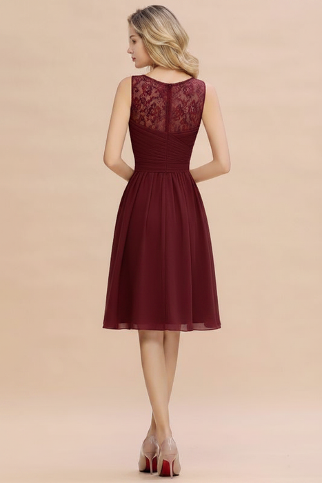 Mulberry Ruffle Chiffon Short Bridesmaid Dress Sleeveless V-Neck Aline Knee Length Homecoming Dress - Prom Dresses