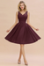 Mulberry Ruffle Chiffon Short Bridesmaid Dress Sleeveless V-Neck Aline Knee Length Homecoming Dress - Prom Dresses
